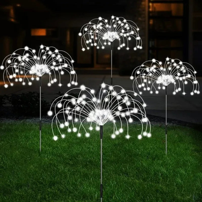 1 Piece Solar Firework Lights 90 LED White Waterproof Garden Stake Light for Outdoor Decoration