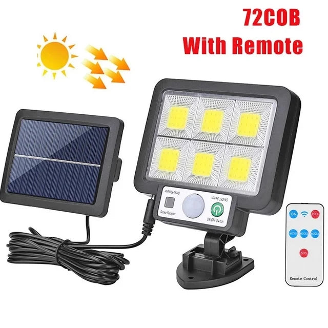 72 COB Solar Wall Light Split Panel Motion Sensor Waterproof Outdoor Lamp with Remote