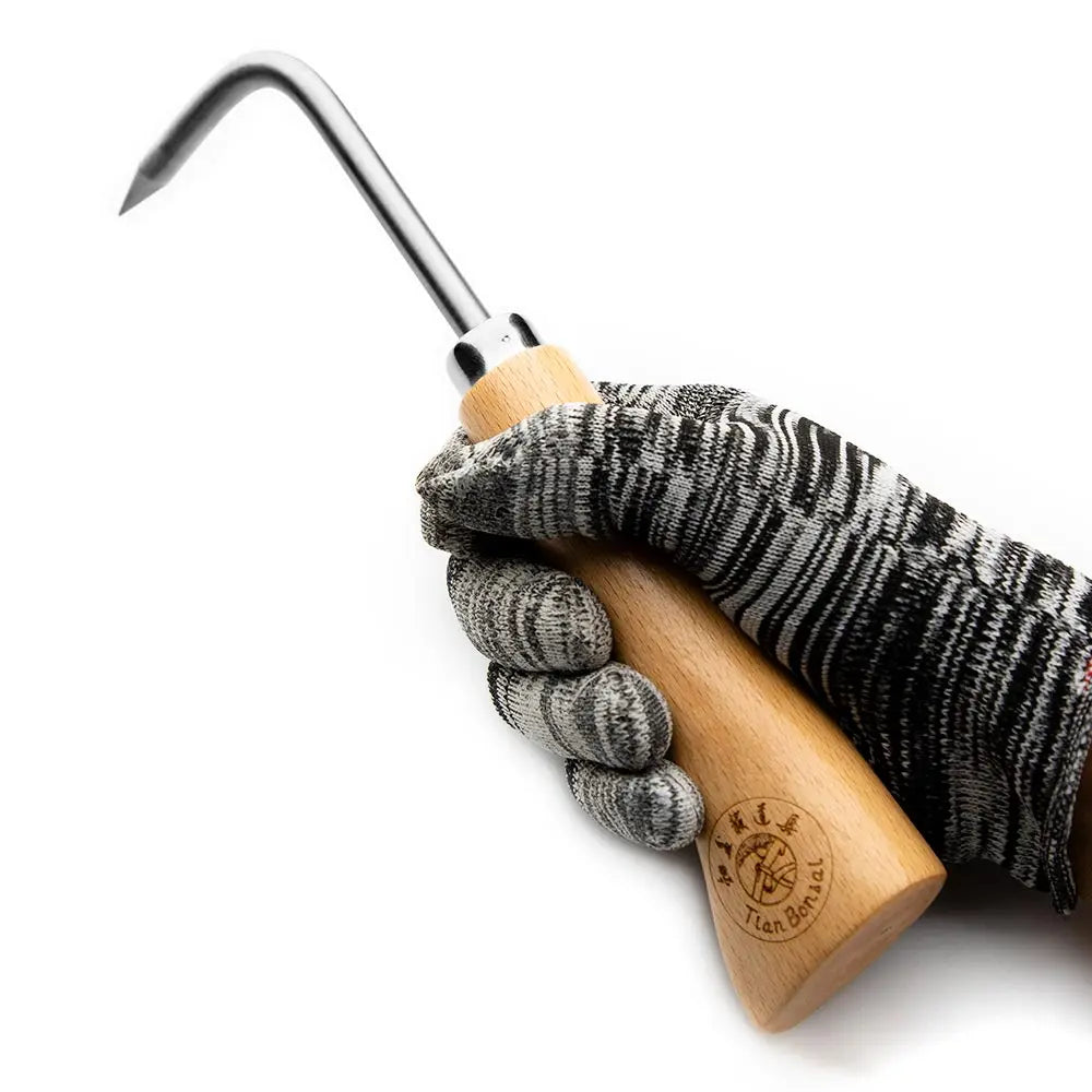 One Hook Bonsai Root Hook Wooden Handle Alloy Steel Soil Loosening Tool for Repotting and Weeding
