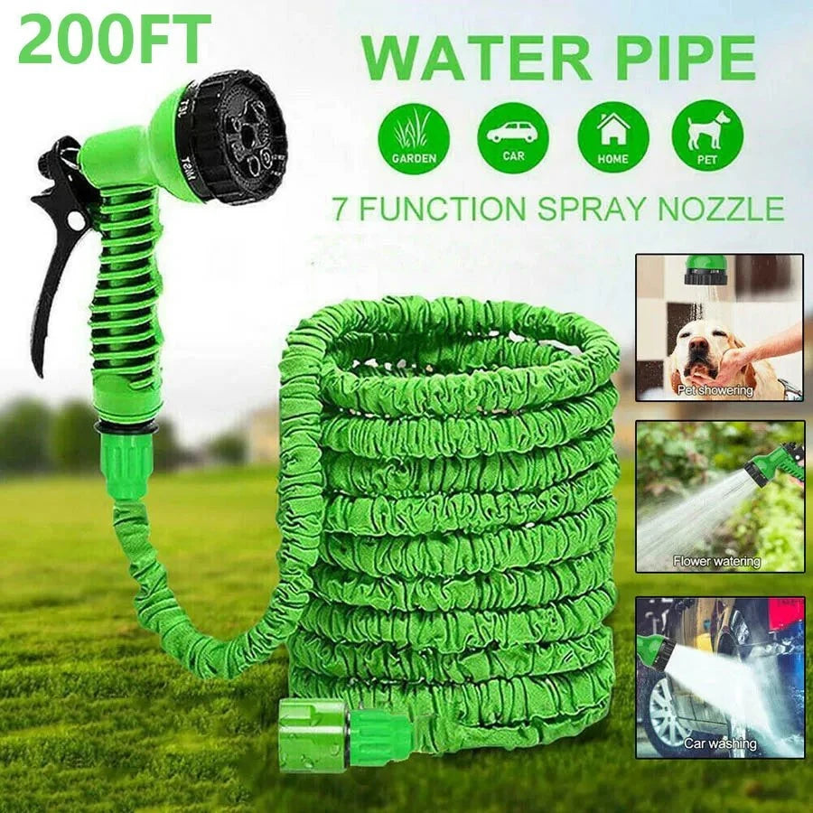 125FT Expandable Magic Garden Hose Green High Pressure Water Hose with 7 Spray Functions and Spray Gun