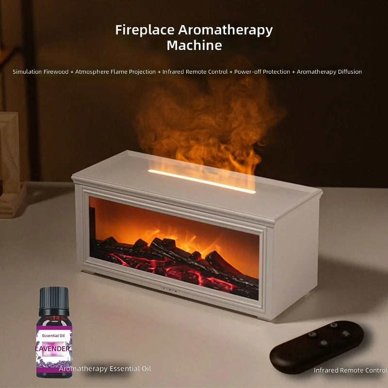 Fireplace Style Aromatherapy Diffuser White Automatic Mist Humidifier with Flame Effect and Remote Control