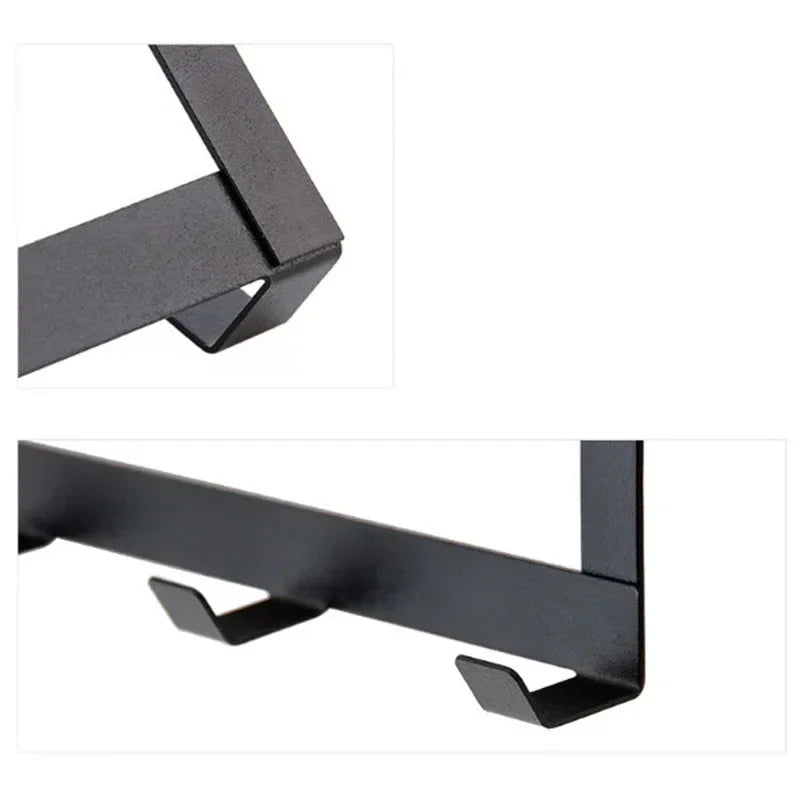 5 Hook Over Door Hanger Clothes Bag Storage Rack No Drill Iron Black