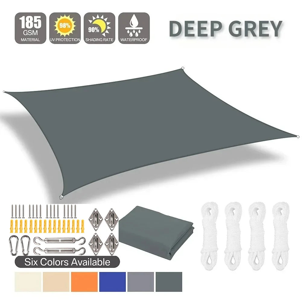 Waterproof Sun Shade Sail Deep Gray 4 × 6 m Rectangle Canopy with 24 Piece Mounting Hardware Kit