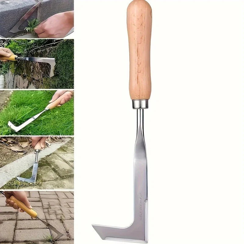 L-Shaped Stainless Steel Weeding Tool Manual Garden Weed Remover for Pavement Cracks and Gaps