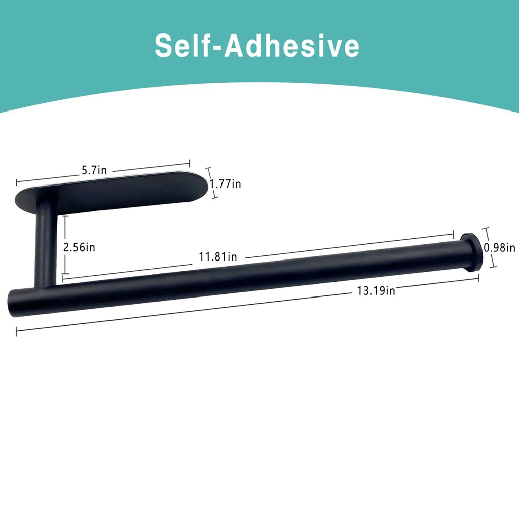 Long Black Kitchen Paper Towel Holder Adhesive Wall Mounted Tissue Roll Rack