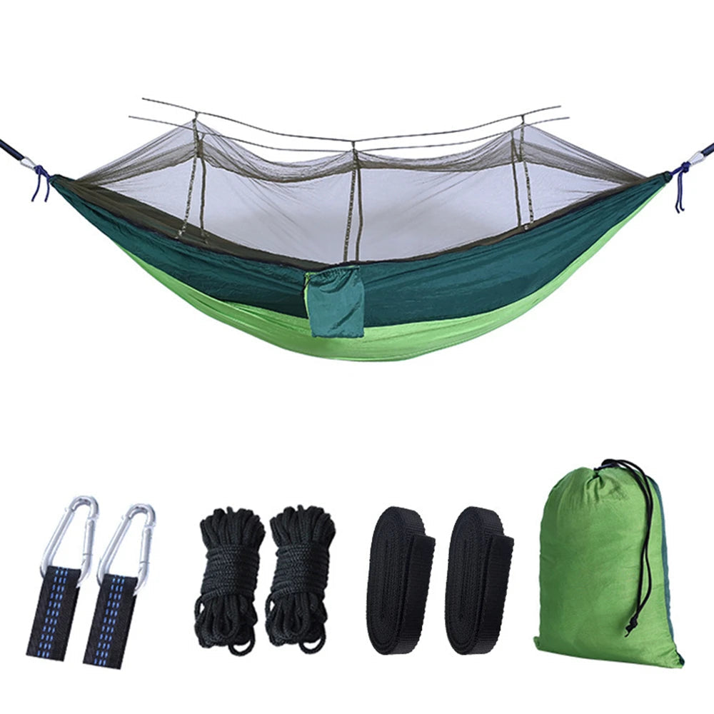 Portable Double Camping Hammock with Mosquito Net Chartreuse Outdoor Travel Hammock