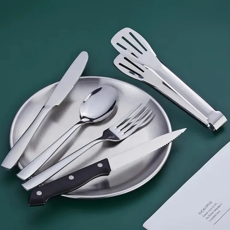 Portable 2 Person Picnic Dinnerware Set Stainless Steel Plates Cutlery Kit with Storage Case for Camping