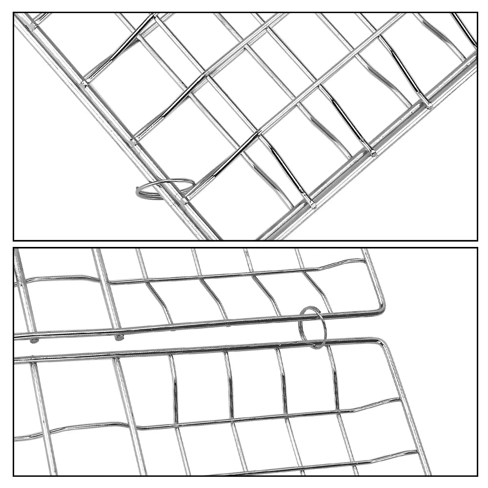 Foldable Stainless Steel BBQ Grilling Basket with Wooden Handle for Fish Meat and Vegetables