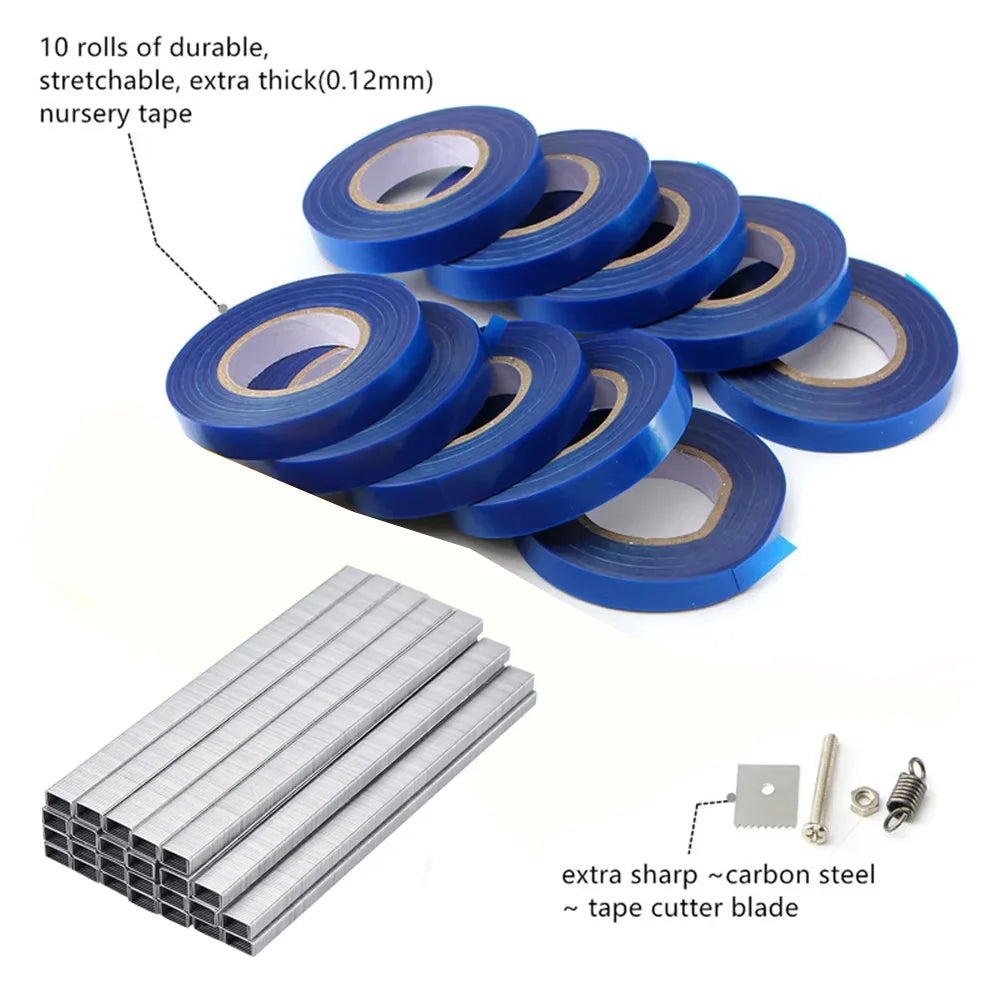 Plant Tapener Tool Garden Plant Tying Machine Kit with 10 Tape Rolls for Vegetable Vine and Flower Support