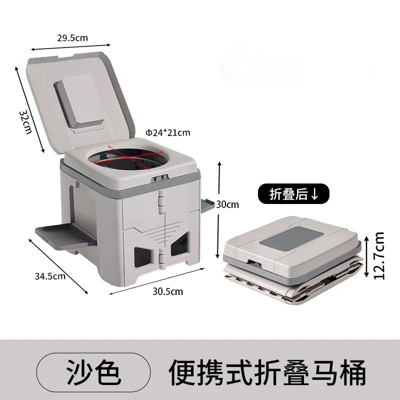 Portable Folding Camping Toilet Stool with Lid Odor Resistant Design for Outdoor Travel Emergency Use Sand