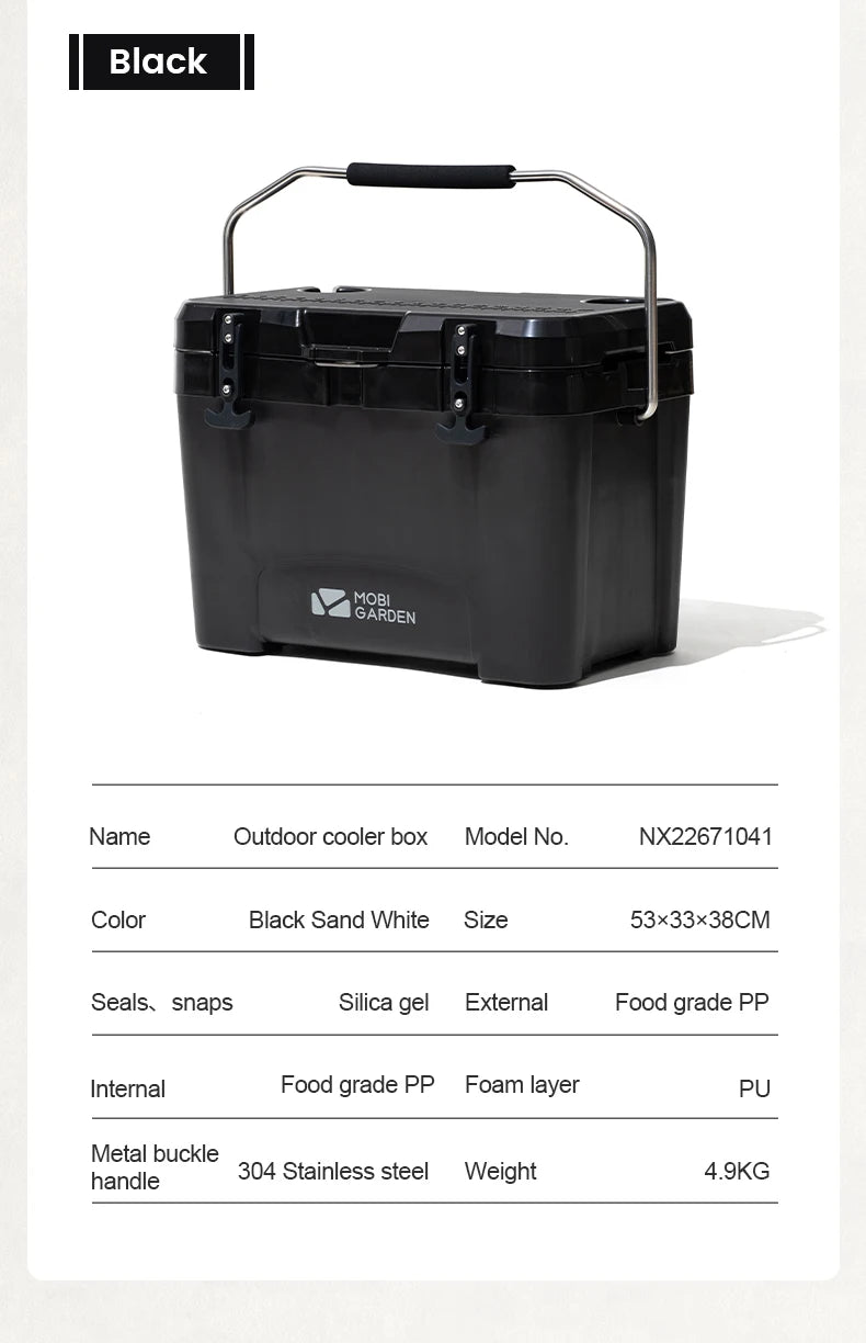 25L Portable Ice Cooler Box Black Insulated Camping Cold Storage Box