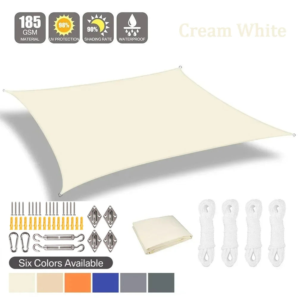 Waterproof Sun Shade Sail Cream White 3 × 4 m Rectangle Canopy with 24 Piece Mounting Hardware Kit