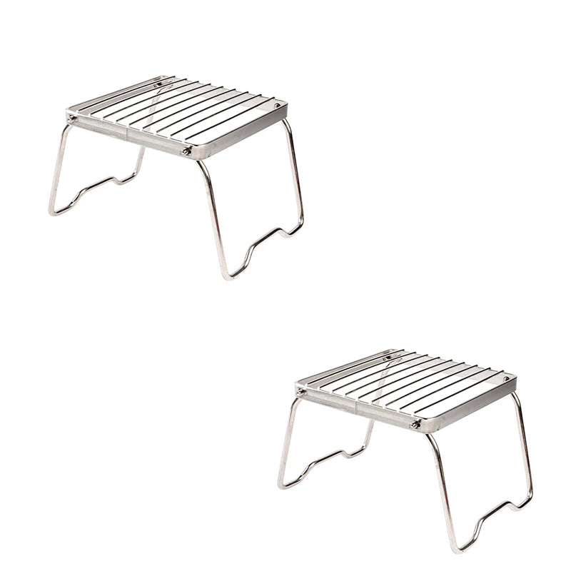 2 Piece Foldable Stainless Steel Camping Stove Holder BBQ Grill Stand