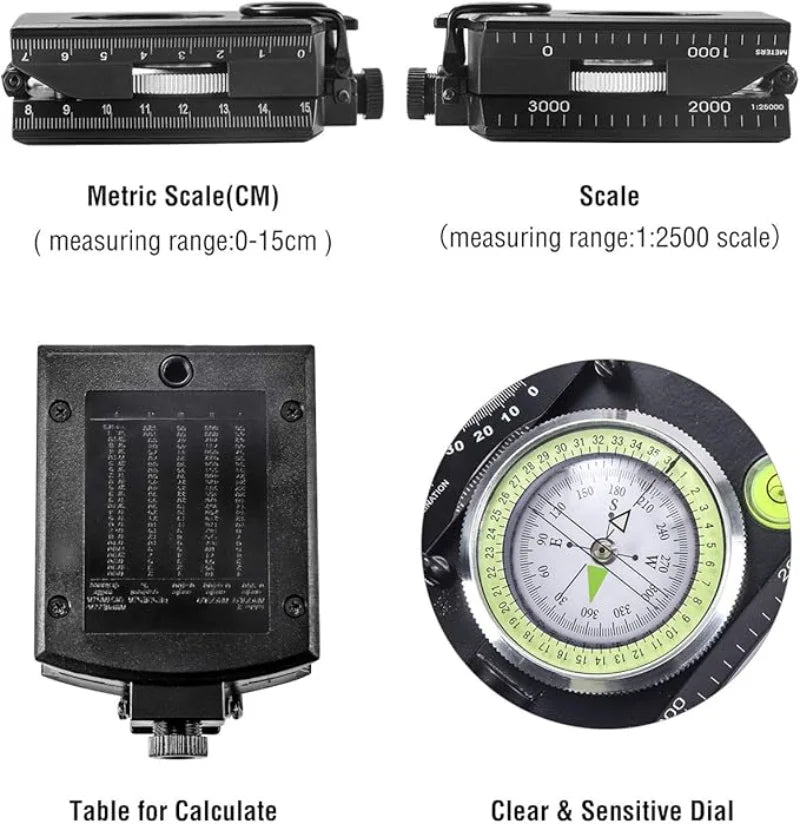 Multifunctional Military Sighting Black Compass with Inclinometer Waterproof Navigation Compass for Hiking Camping and Outdoor Use