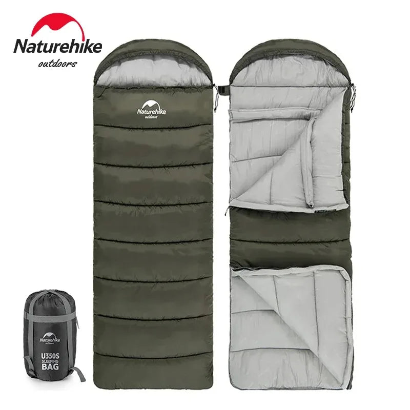 350g Cotton Filled Envelope Green Right Zip Winter Sleeping Bag for Camping Hiking Trekking and Outdoor Travel
