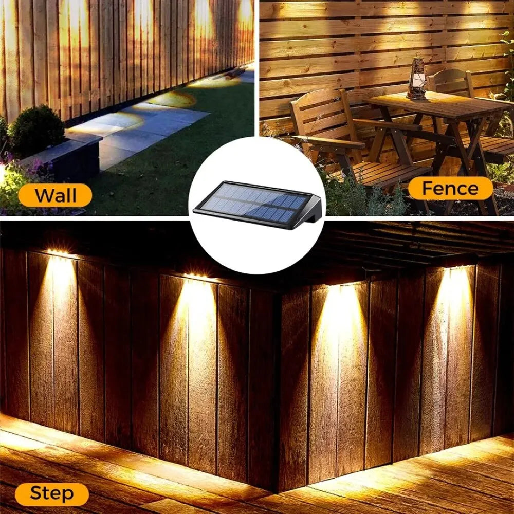 2 Pack Solar White LED Wall Lights Outdoor Waterproof Fence Deck Pathway Lights