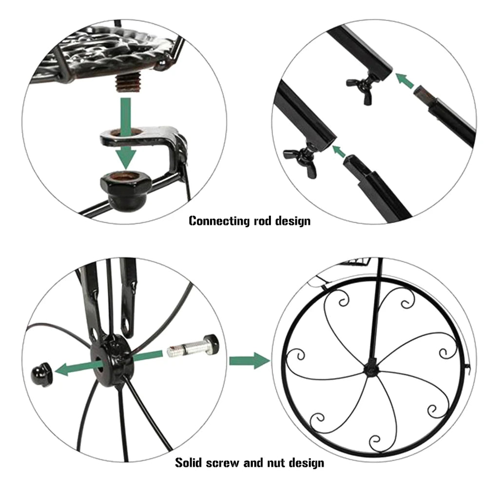 3 Tier Bicycle Plant Stand Wrought Iron Tricycle Flower Pot Holder Indoor Outdoor Black