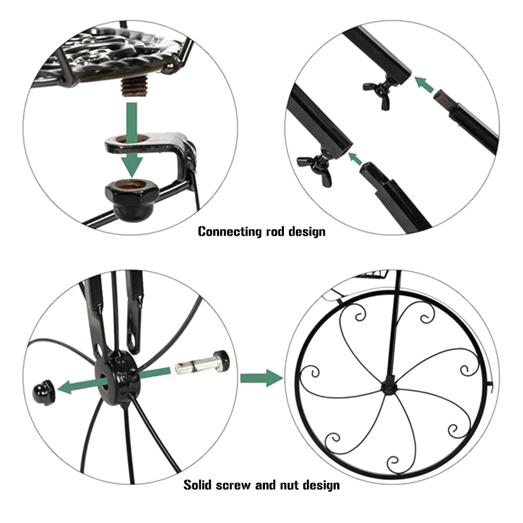 3 Tier Bicycle Plant Stand Wrought Iron Tricycle Flower Pot Holder Indoor Outdoor Black
