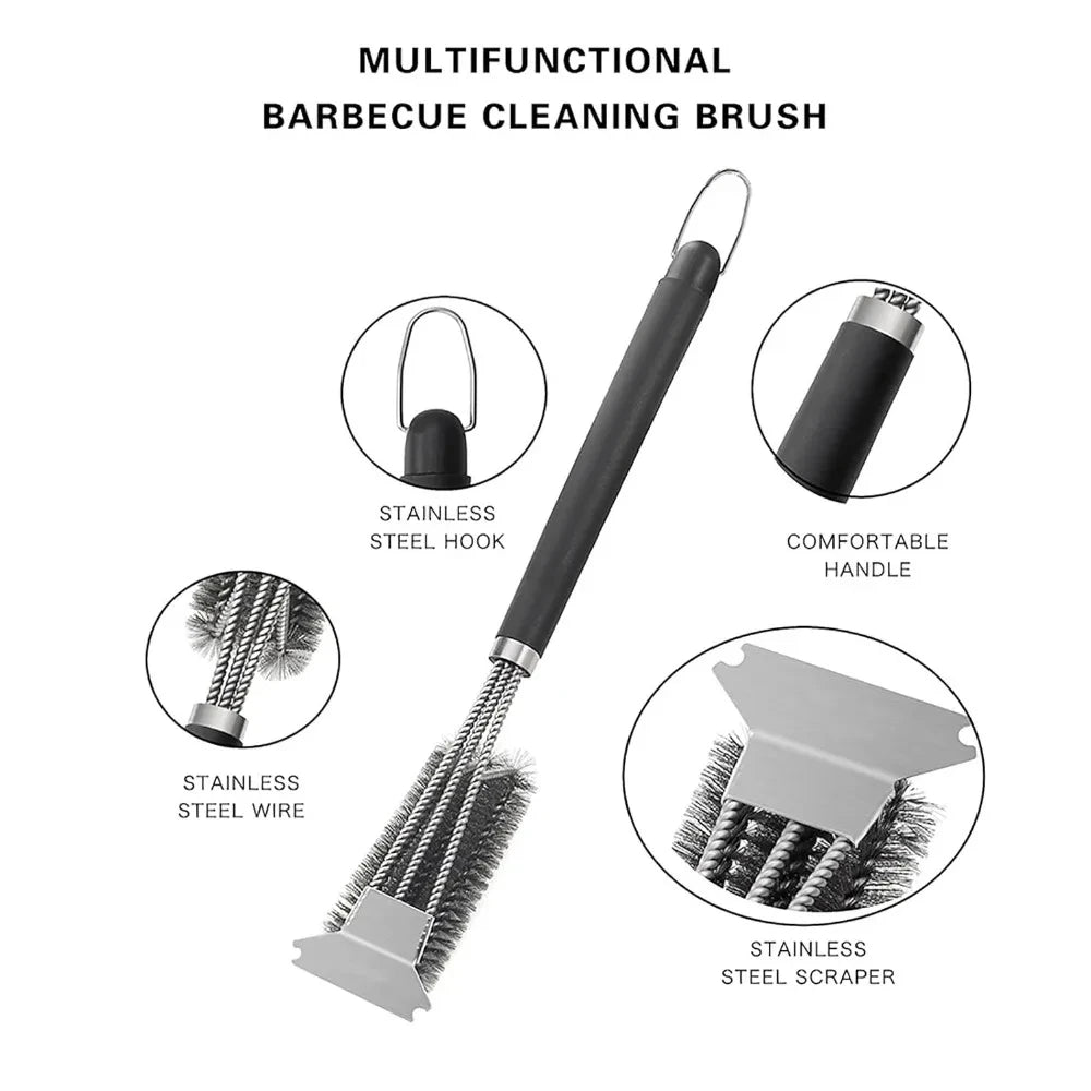 Stainless Steel Grill Cleaning Brush with Scraper and Deluxe Handle for BBQ