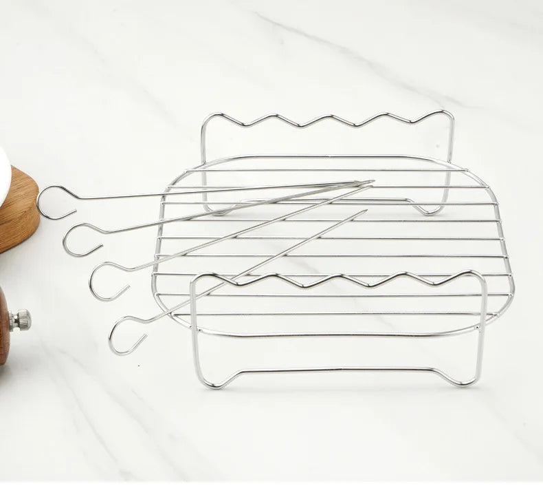 Stainless Steel Square Grill Rack with Skewers for BBQ Air Fryer and Steamer