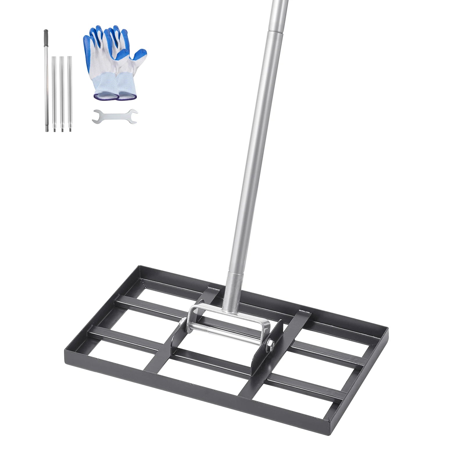 Carbon Steel Lawn Leveling Rake Heavy Duty Ground Soil Leveler 10x17x78in Adjustable Handle
