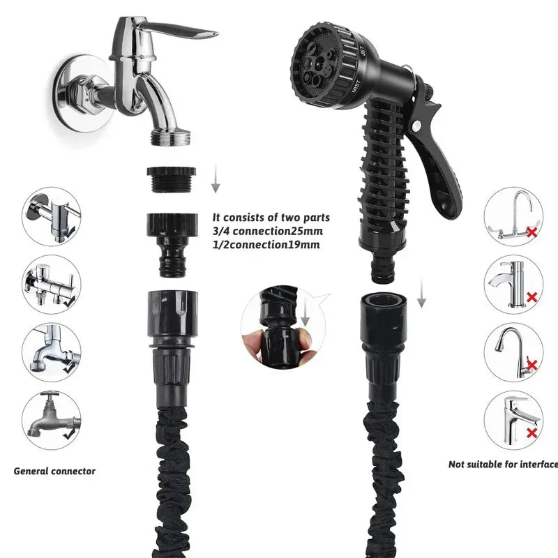 175FT Expandable Magic Garden Hose Black High Pressure Water Hose with 7 Spray Functions and Spray Gun