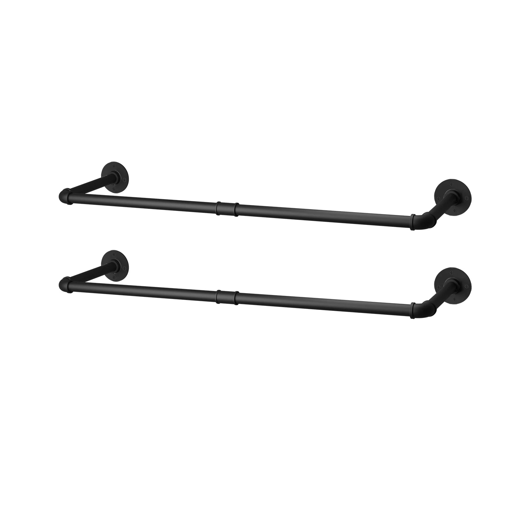2 Pack Industrial Pipe Clothes Rack Wall Mounted Garment Rail with Hooks Black Metal