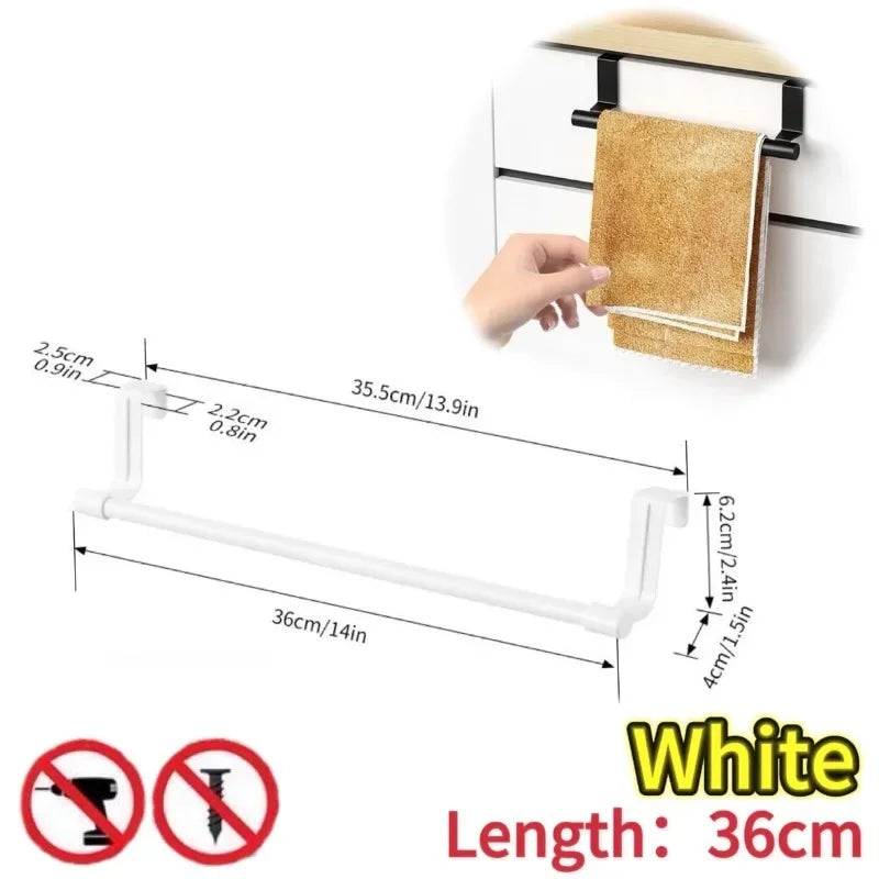 36CM White Over Cabinet Towel Rack Stainless Steel Dishcloth Holder Hanging Rack