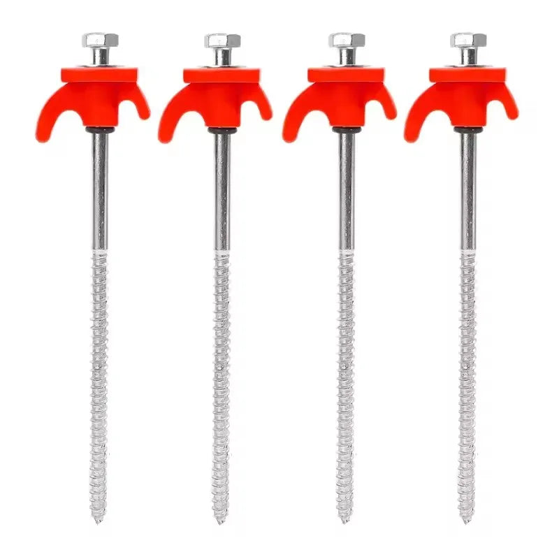 4 Piece Red Tent Stakes Heavy Duty Carbon Steel Spiral Ground Anchors for Camping Canopies and Tarps