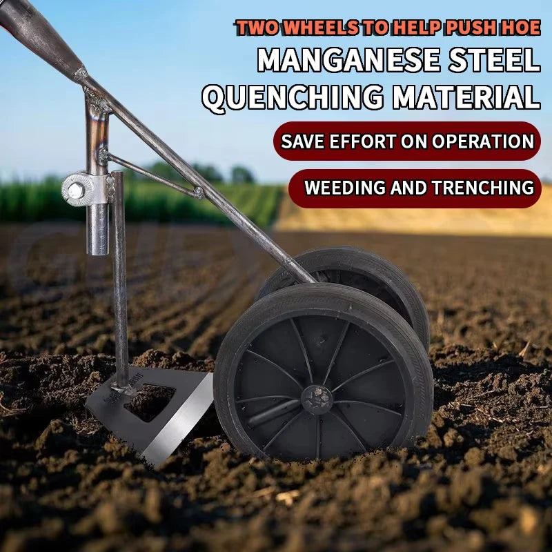 Hollow Hoe Push Garden Hoe Hand-Pushed Wheeled Weeder for Soil Cultivating Trenching and Weeding