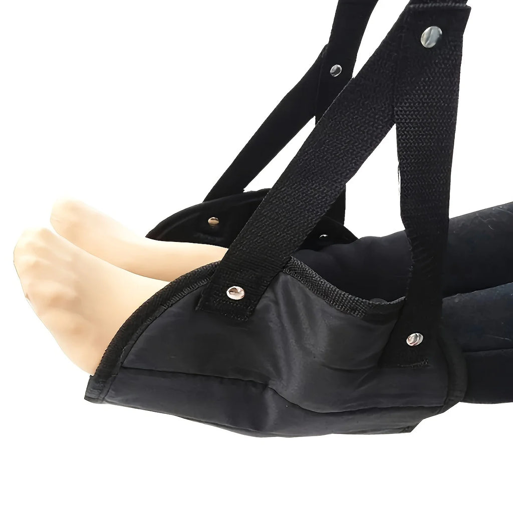 1 Piece Portable Adjustable Black Foot Hammock for Airplane Car and Office Hanging Leg Support with Storage Bag