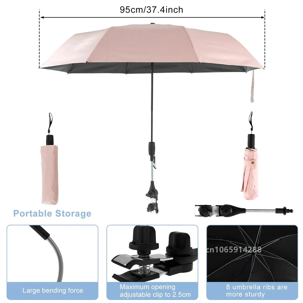 95cm Pink Clip On Beach Umbrella 360 Degree Adjustable UV Sun Shade for Camping Chairs