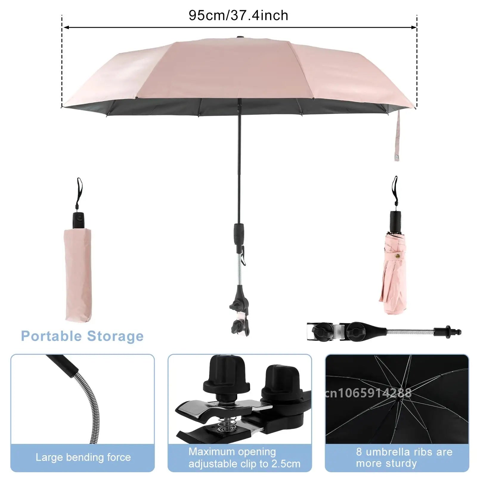 95cm Pink Clip On Beach Umbrella 360 Degree Adjustable UV Sun Shade for Camping Chairs