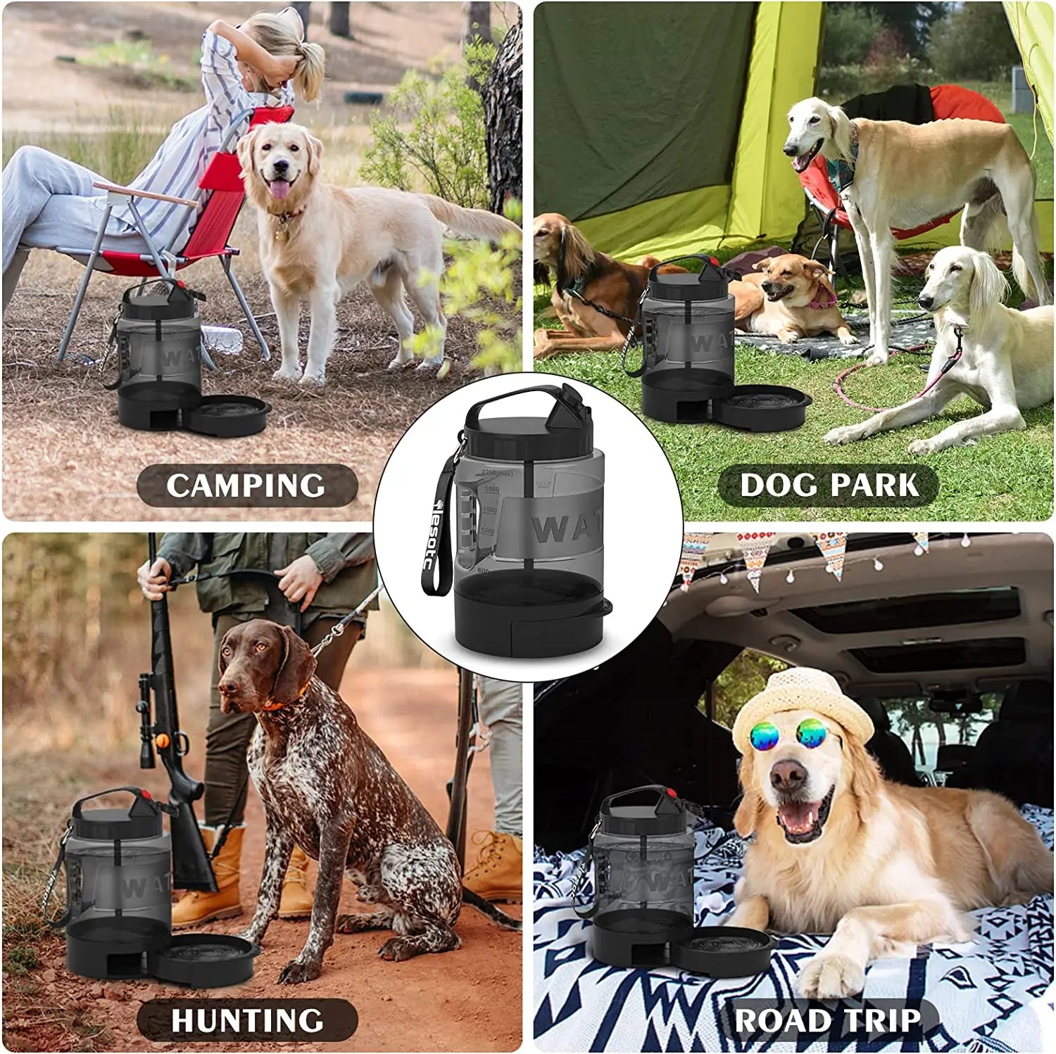 2200ml Portable Dog Water Bottle with Foldable Drinking Bowl Large Capacity Travel Water Dispenser