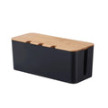Small Cable Management Box Black with Wooden Style Cover Cord Organizer