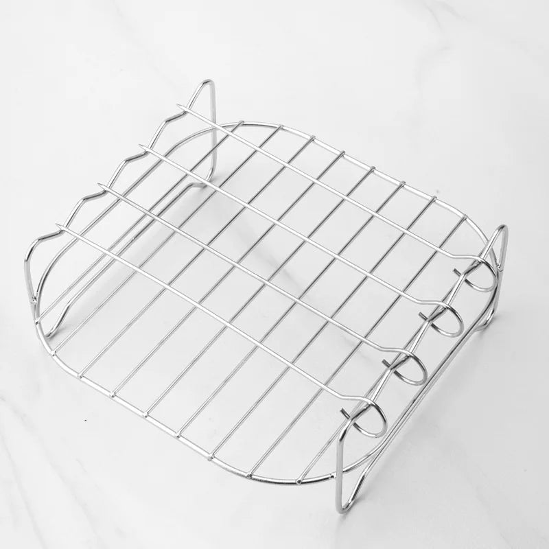 Stainless Steel Square Grill Rack with Skewers for BBQ Air Fryer and Steamer