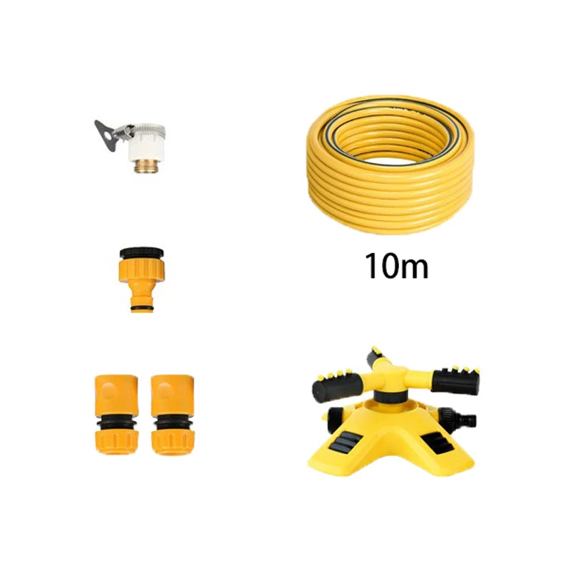 360 Degree Garden Sprinkler Kit with 10m Hose Automatic Rotating Watering System for Lawn Garden and Yard