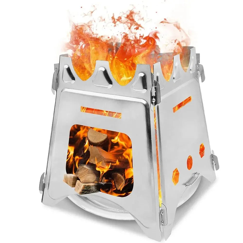 Portable Folding Stainless Steel Wood Stove Lightweight Camping Firewood Stove