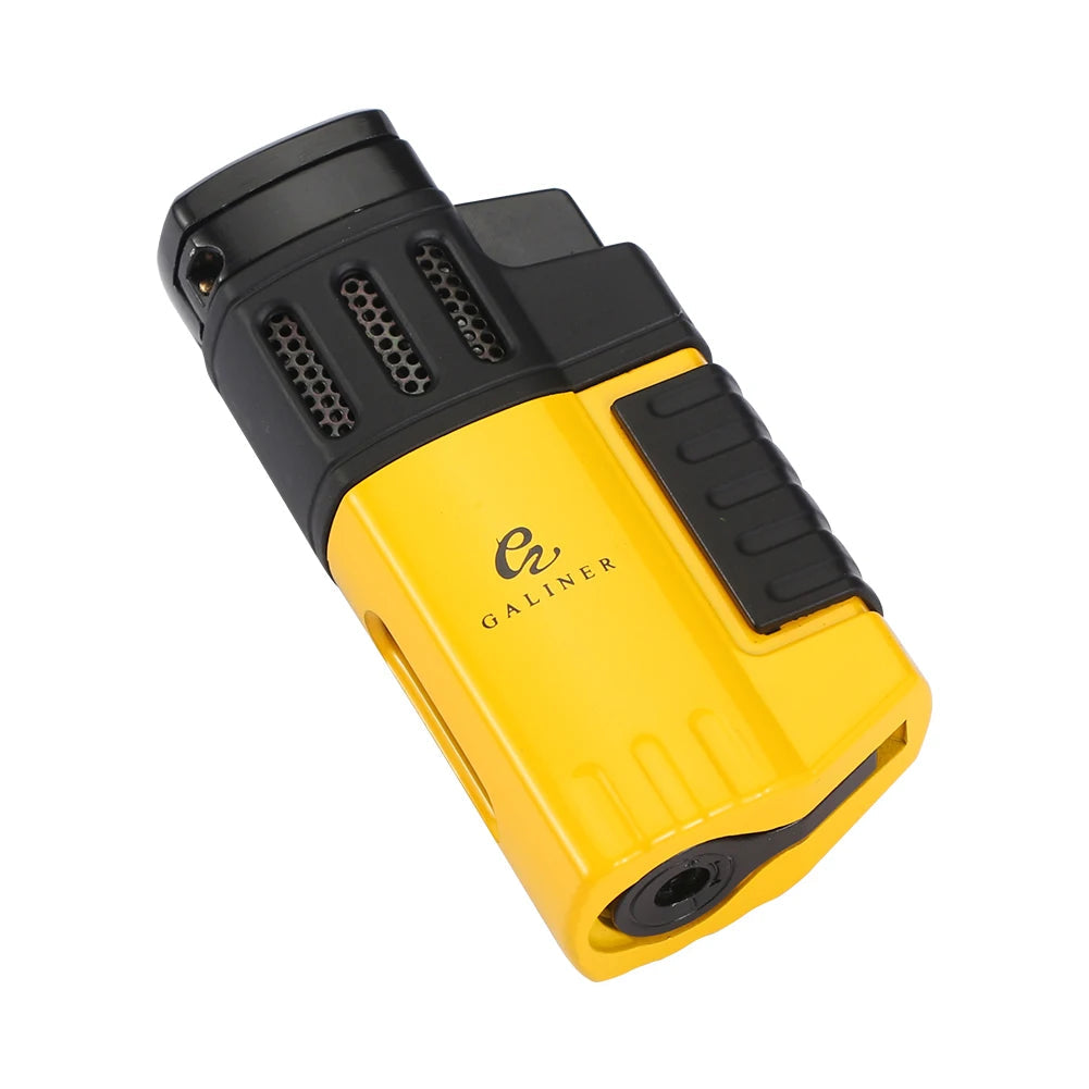 Yellow 4 Jet Torch Lighter with Built-In Punch and Gift Box