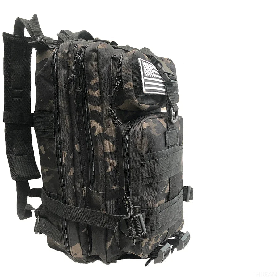 25L Black Camouflage Waterproof Tactical Backpack with Molle Webbing for Hiking Camping Trekking and Travel