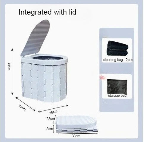 Portable Folding Bucket Toilet Seat Gray With Lid Compact Plastic Outdoor Emergency Toilet for Camping Travel