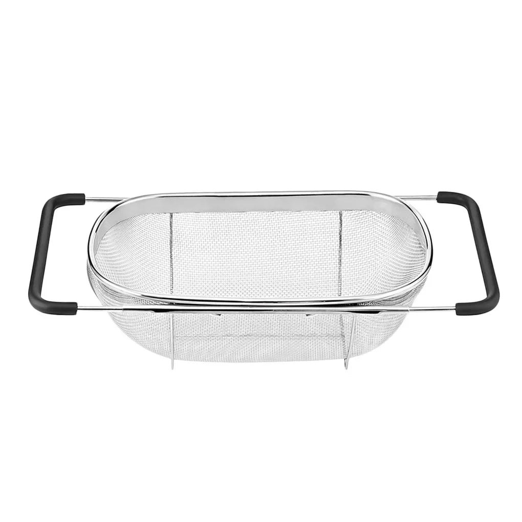 Stainless Steel Retractable Sink Colander Expandable Drain Basket with Rubber Handles