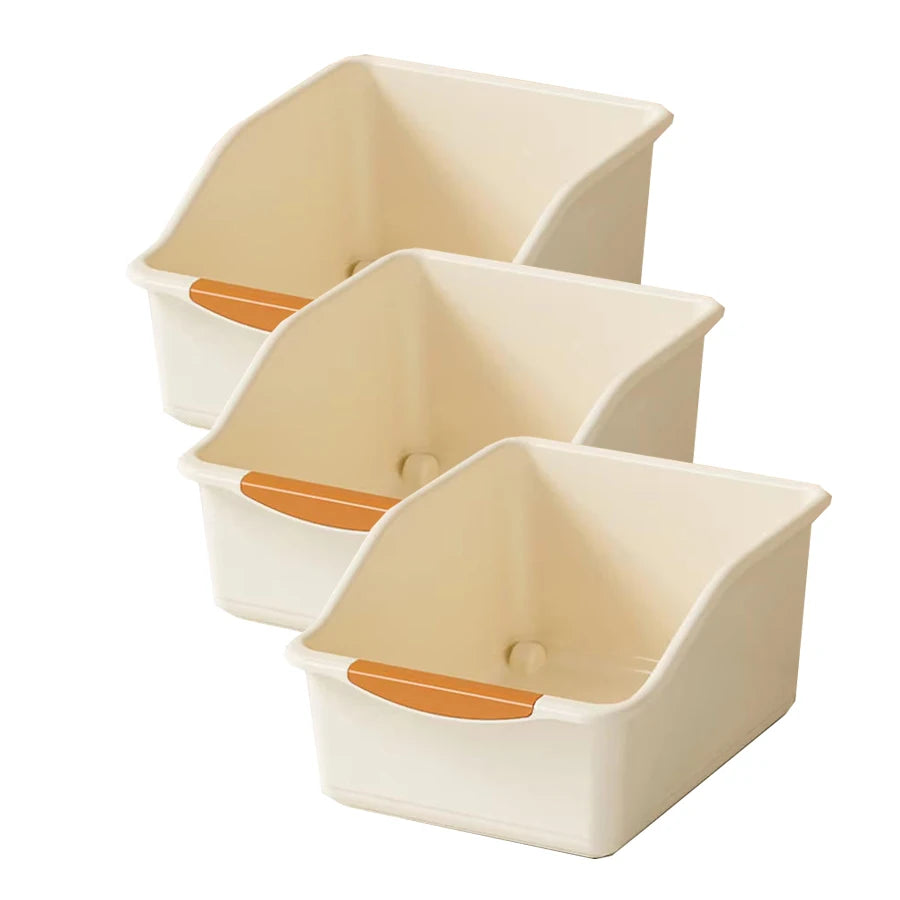 3 Piece Large Under Sink Organizer with Wheels Pull-Out Storage Bins Beige Kitchen Cabinet Organizer