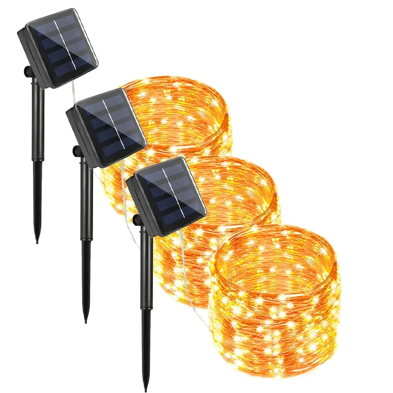 3 Piece 102m 1000 LED Solar Fairy String Lights Warm White Waterproof Outdoor Garden Party Lights