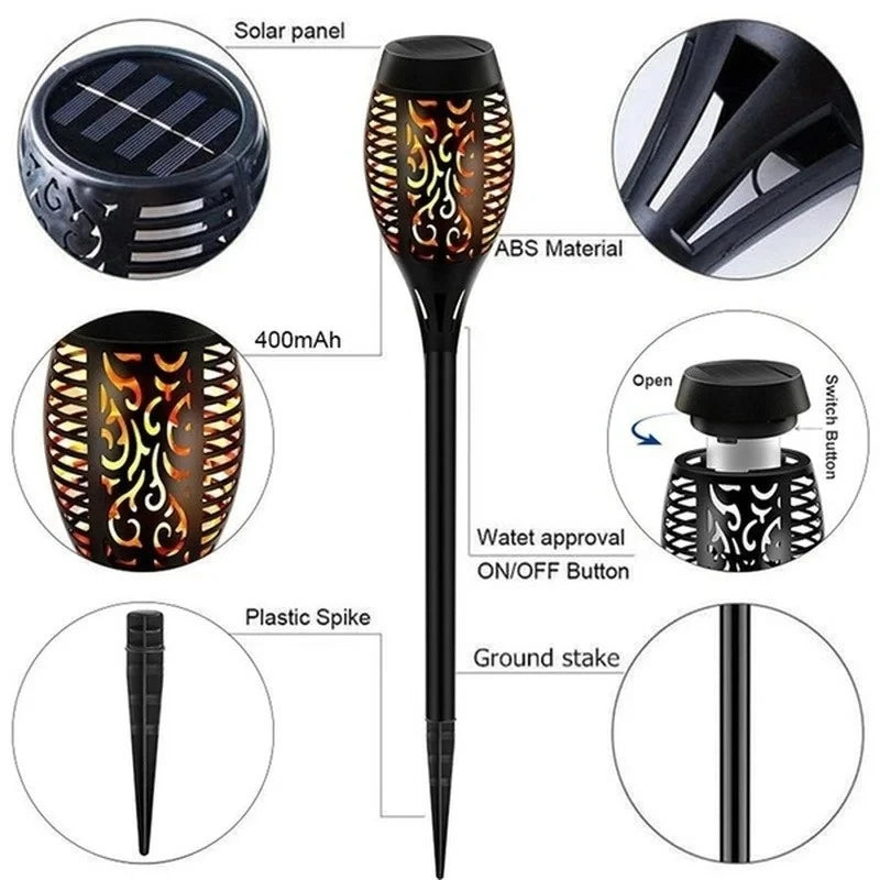 2 Piece Solar Flame Torch Light 12 LED Flickering Waterproof Outdoor Garden Lamps