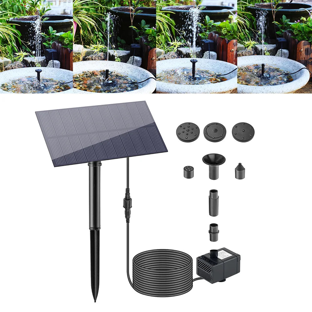 Solar Fountain Pump Kit 5V Garden Water Pump with Panel and 8 Nozzles