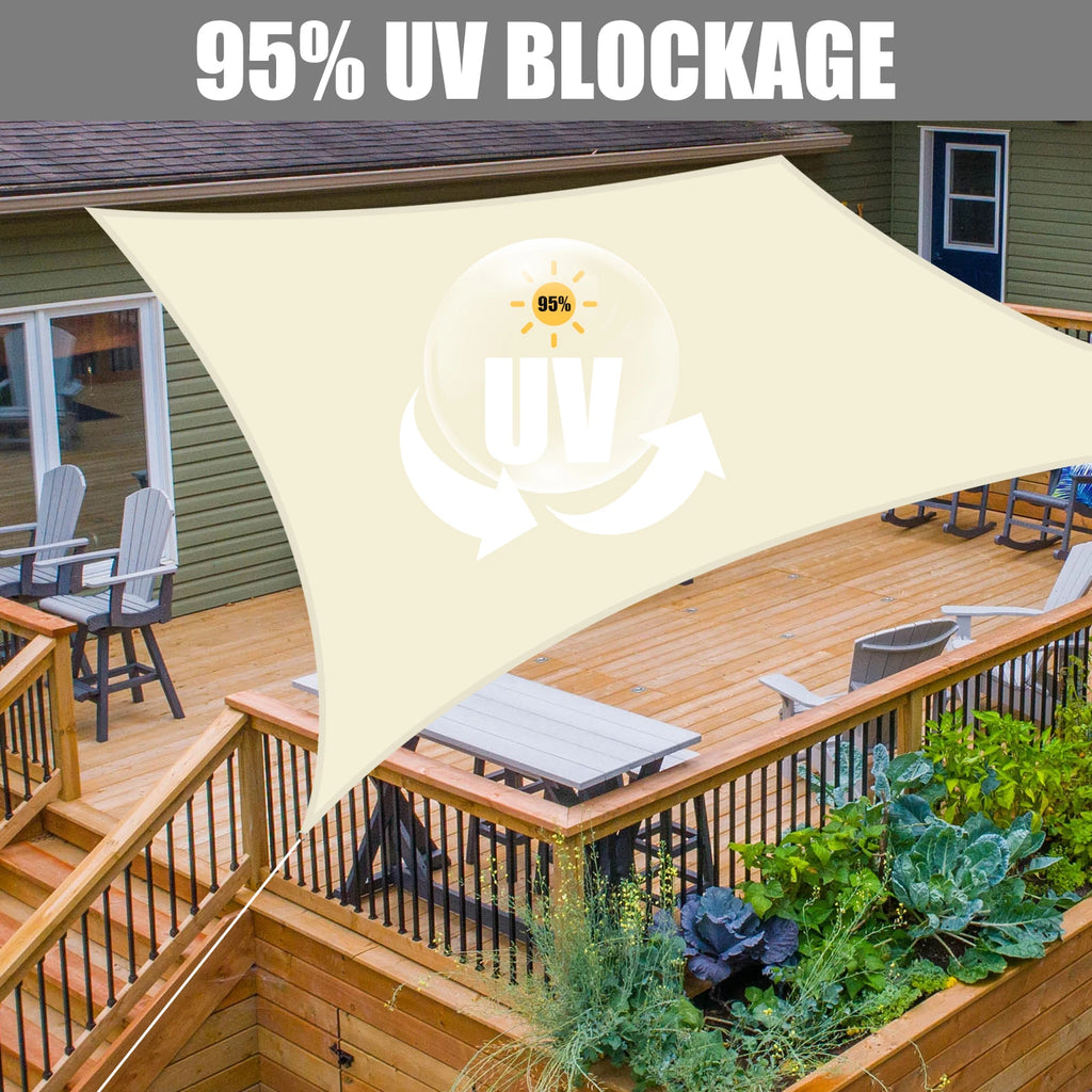 Waterproof Sun Shade Sail Cream White 3 × 4 m Rectangle Canopy with 98% UV Protection for Garden Patio and Pool