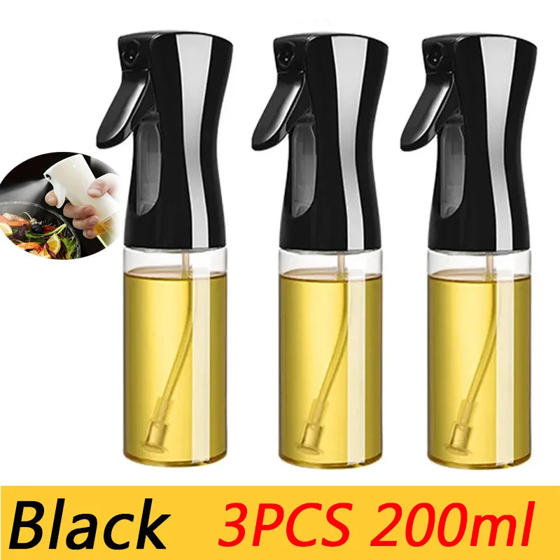 3 Piece 200ml Oil Spray Bottles Black Kitchen Mist Sprayer for Cooking BBQ