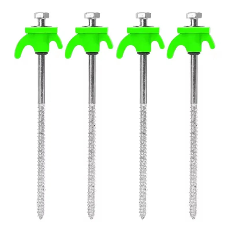4 Piece Green Tent Stakes Heavy Duty Carbon Steel Spiral Ground Anchors for Camping Canopies and Tarps