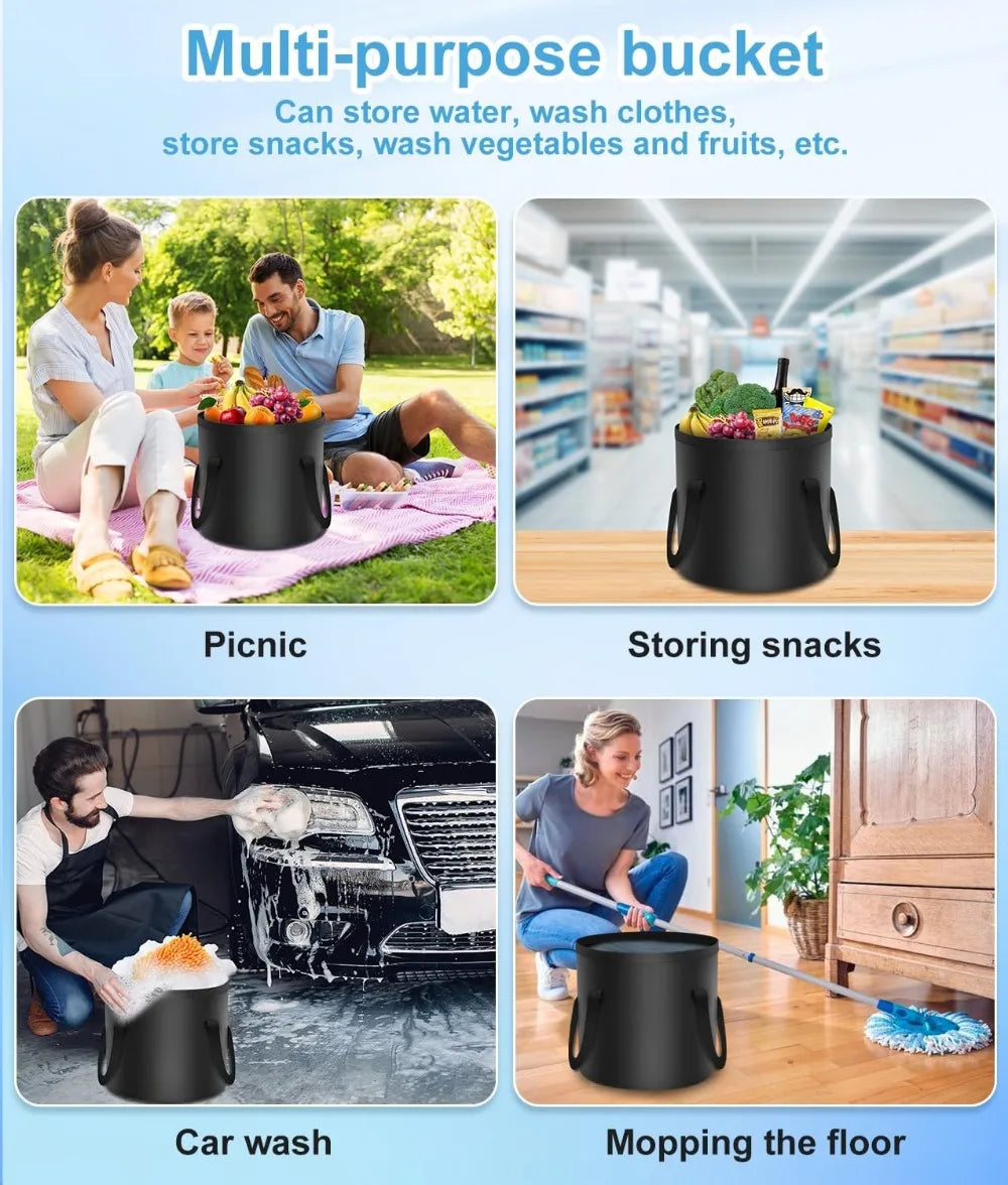 6000mAh Gray Portable Camping Shower Rechargeable Outdoor Shower Kit with 20L Foldable Bucket and Pump